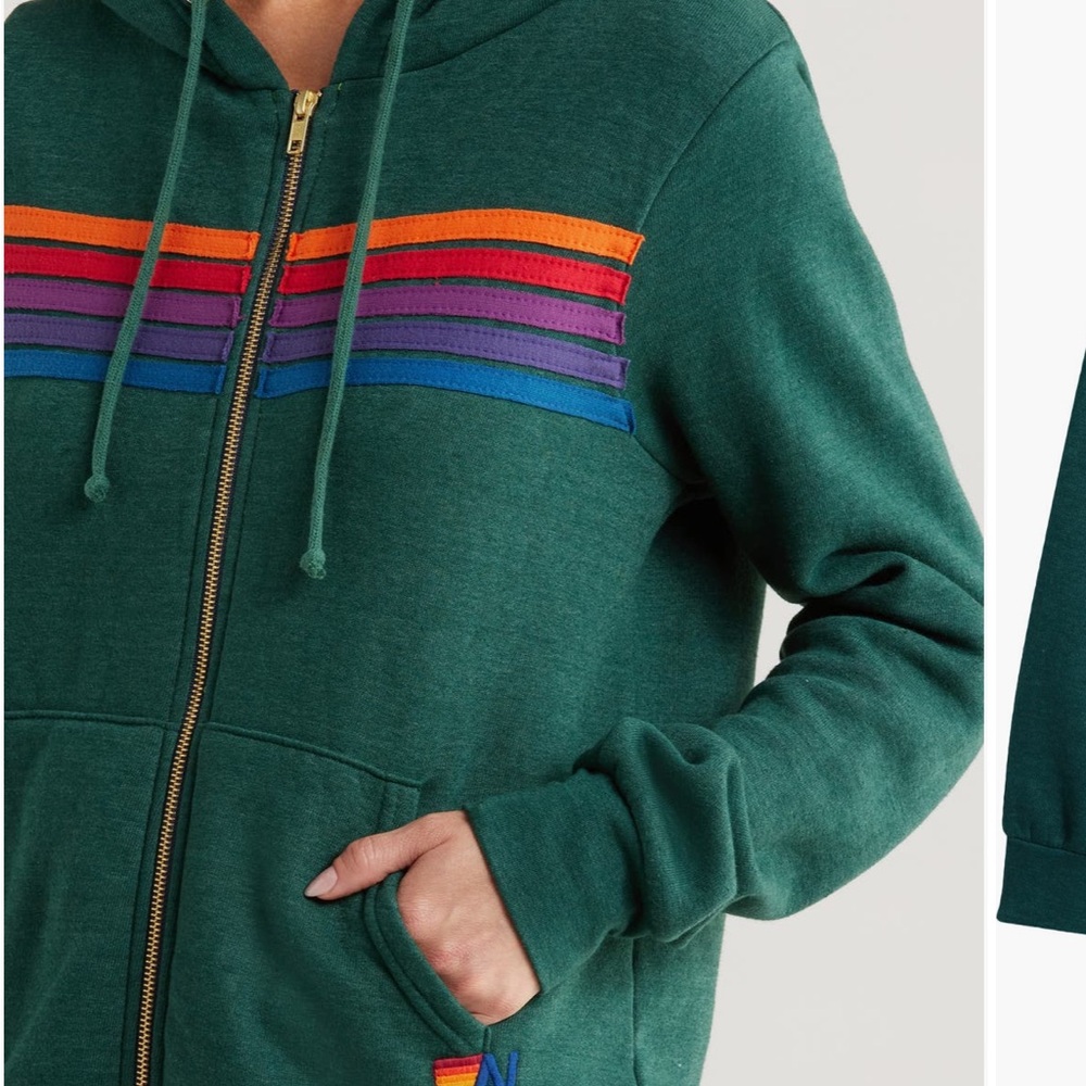Aviator Nation Green Hoodie with Rainbow Stripes
